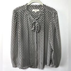 Ann Taylor LOFT, long sleeve cream blouse with black flowers, M